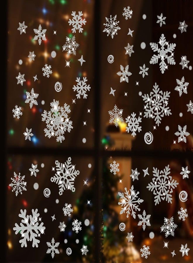 Mauts-inus 222pcs Silver Glitter Snowflake Window Stickers, Reusable Christmas Clings, Christmas Window Decorations Clings Window Display Decoration. - Image 4